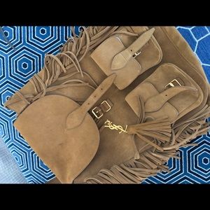 Saint Laurent Fringe Suede Backpack Brown